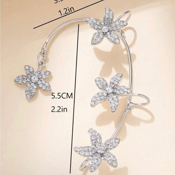 Silver 4/$25 1pc Flower Rhinestone Ear Cuff - Picture 2 of 2